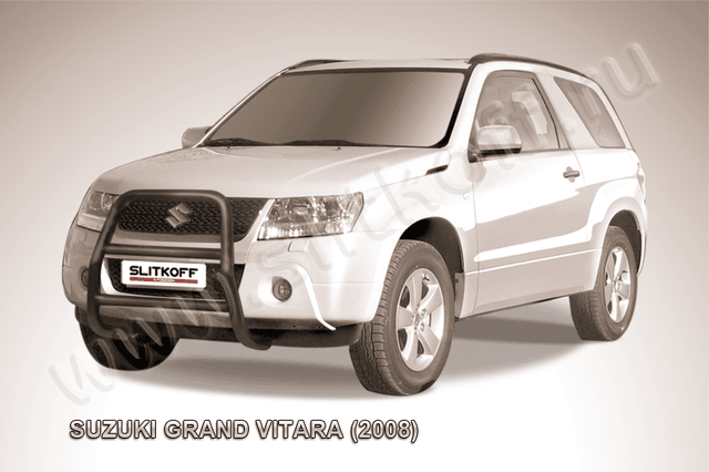 Кенгурятник Slitkoff d57 высокий ЧЕРНЫЙ матовый для Suzuki Grand Vitara III 3-дв. 2008-2012. Артикул SGV3D08004B