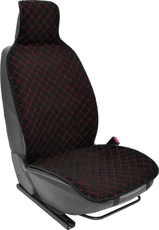 Накидки универсальные Rezkon Алькантара с цельным подголовником на передние сидения, цвет Черный/Красный ромб. Артикул 8103051140