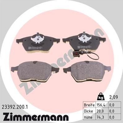 Тормозные колодки Zimmermann. Артикул 23392.200.1