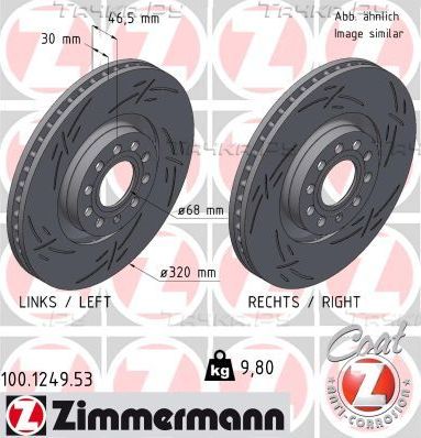 Тормозной диск Zimmermann Black Z передний для Audi A6 allroad I (C5) 2000-2005. Артикул 100.1249.53