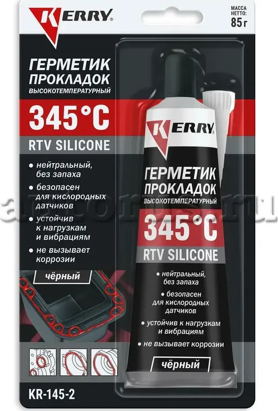 Герметик прокладок высокотемп. нейтральный чёрный RTV SILICONE  KERRY 85 г Kerry. Артикул KR-145-2