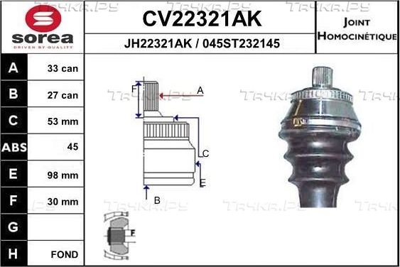 Шрус наружный (граната) EAI передний для Skoda Superb I 2002-2008. Артикул CV22321AK