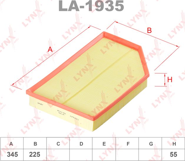 Воздушный фильтр LYNXauto. Артикул LA-1935