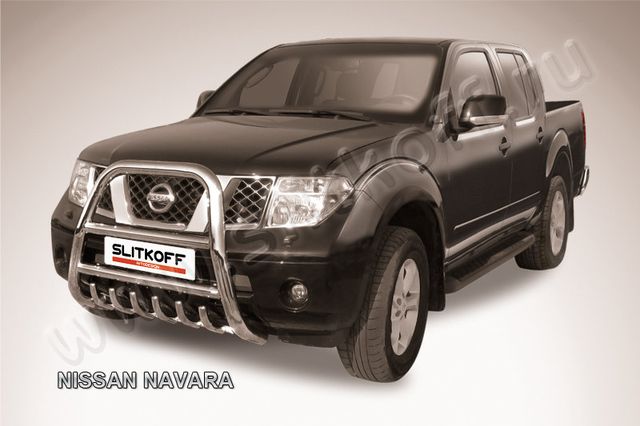 Кенгурятник Slitkoff d76 высокий с защитой картера для Nissan Navara D40 2005-2010. Артикул NIN001