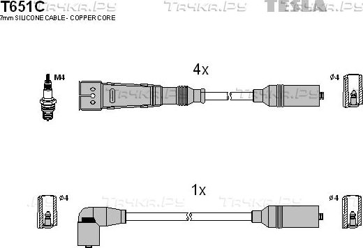 Высоковольтные провода (провода зажигания) (комплект) Tesla. Артикул T651C