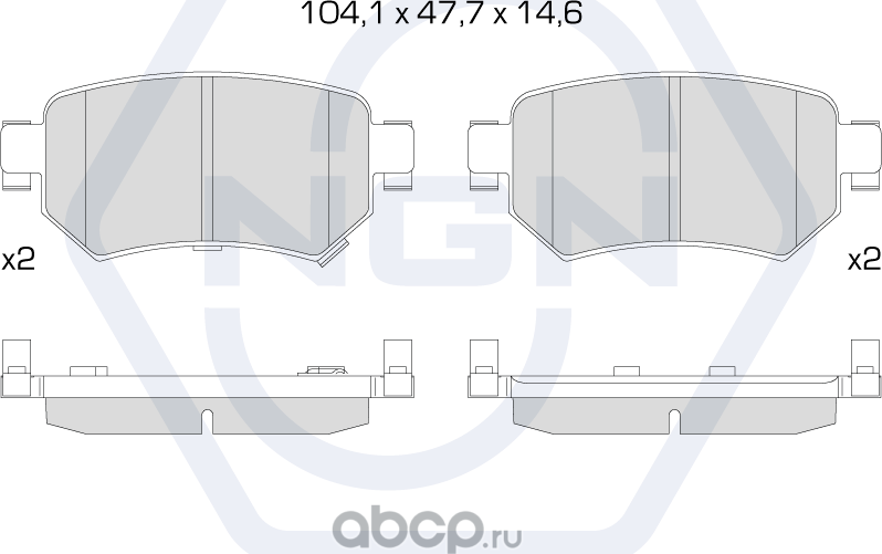 Колодки тормозные керамические, задние (NGN). Артикул 3502548