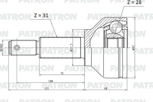 Шрус наружный (граната) Patron передний для Ford Transit Custom I 2012-2026. Артикул PCV2179