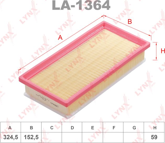 Воздушный фильтр LYNXauto для Peugeot 407 2004-2011. Артикул LA-1364