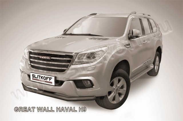 Защита Slitkoff переднего бампера d57 для Haval H9 2014-2017 Черная. Артикул HavH9003B