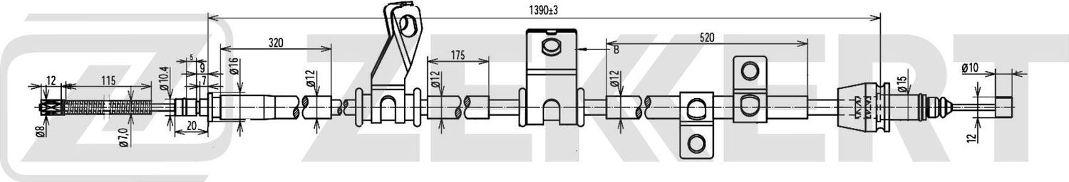 Трос ручника (тросик ручного тормоза) Zekkert. Артикул BZ-1167