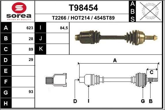 Полуось (привод в сборе, приводной вал) EAI. Артикул T98454