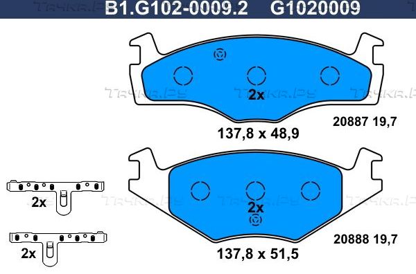 Тормозные колодки Galfer передние для Volkswagen Vento 1991-1998. Артикул B1.G102-0009.2