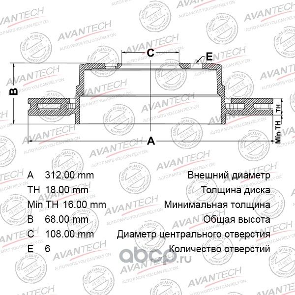 Диск тормозной AVANTECH. Артикул BR0173S