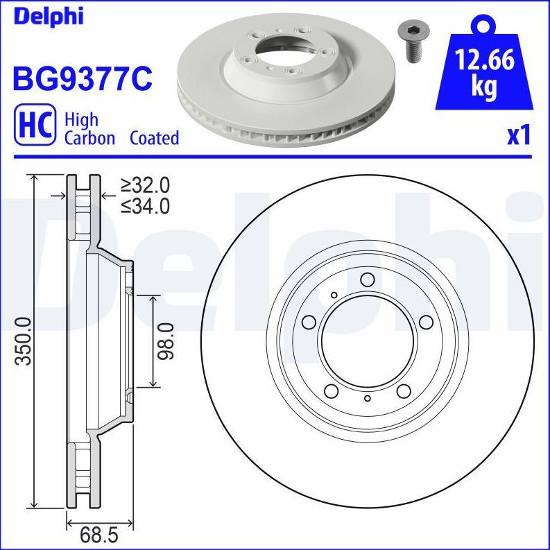 Тормозной диск Delphi. Артикул BG9377C