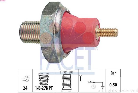 Датчик давления масла Facet Made in Italy - OE Equivalent для Ford Transit IV 1985-1994. Артикул 7.0031