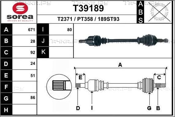 Полуось (привод в сборе, приводной вал) EAI. Артикул T39189