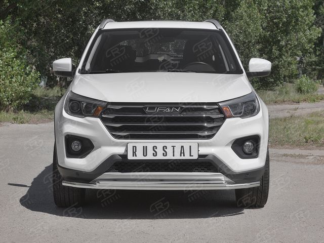 Защита RusStal переднего бампера d42 секции-d42 дуга для Lifan X70 2018-2026. Артикул LF7Z-003281