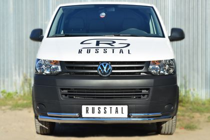 Защита RusStal переднего бампера d63 (секции) d42 (уголки) для Volkswagen Transporter T5 2009-2015. Артикул VTKZ-001396