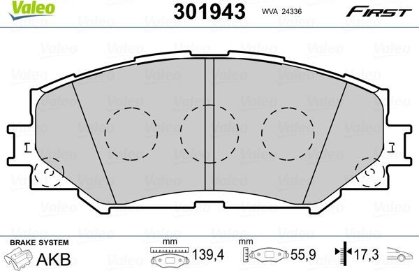 Тормозные колодки Valeo First. Артикул 301943