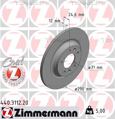 Тормозной диск Zimmermann Coat Z задний для Citroen C5 II 2008-2017. Артикул 440.3112.20