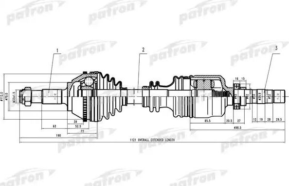 Полуось (привод в сборе, приводной вал) Patron. Артикул PDS0161