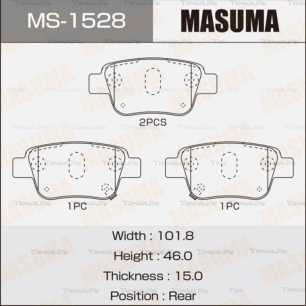 Тормозные колодки Masuma задние для Toyota Alphard II 2008-2014. Артикул MS-1528