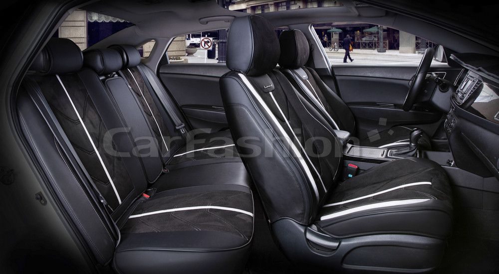 Комплект универсальных каркасных чехлов CarFashion 5D Start Plus на сидения авто, цвет Черный/Черный/Белый. Артикул 22134