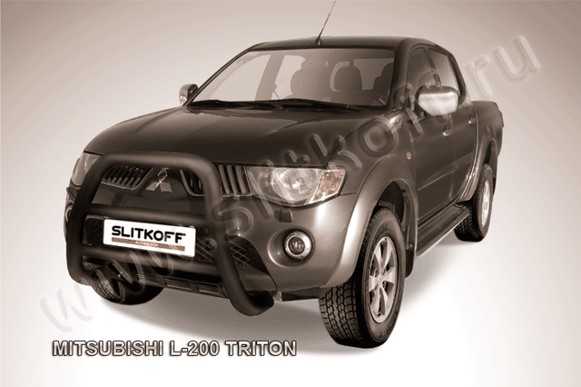 Кенгурятник Slitkoff d76 высокий ЧЕРНЫЙ матовый для Mitsubishi L200 IV Triton 2006-2015. Артикул ML002B