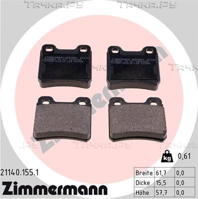 Тормозные колодки Zimmermann задние для Opel Astra F 1991-2001. Артикул 21140.155.1