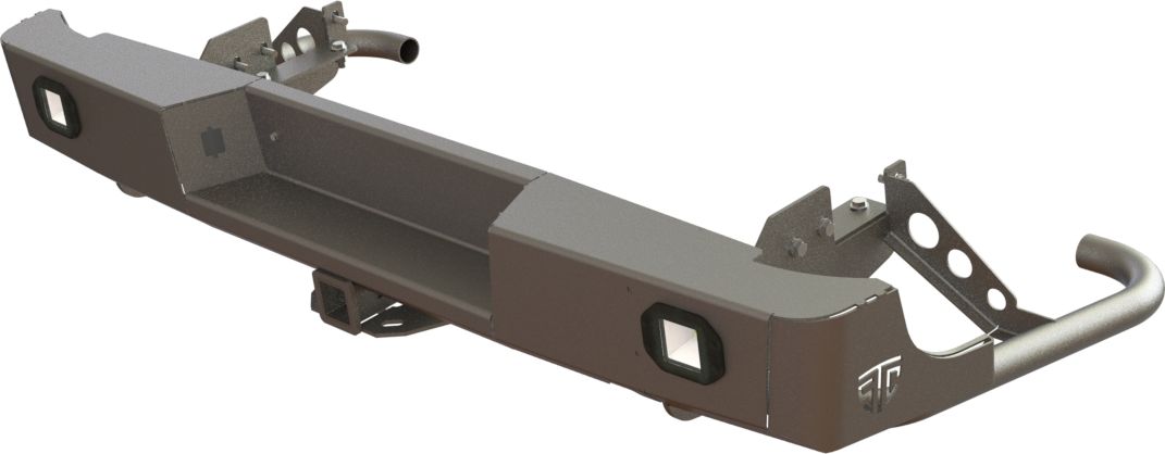 Бампер силовой STC задний для Toyota Hilux VIII 2015-2026 с квадратом под фаркоп и фарами заднего хода/ ПТФ. Артикул STC-TH15-BR-L2