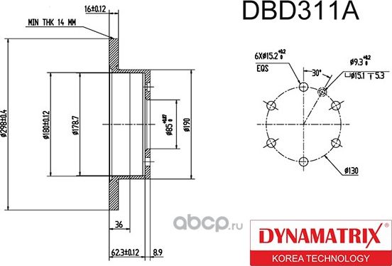 Диск тормозной (Dynamatrix-Korea). Артикул DBD311A