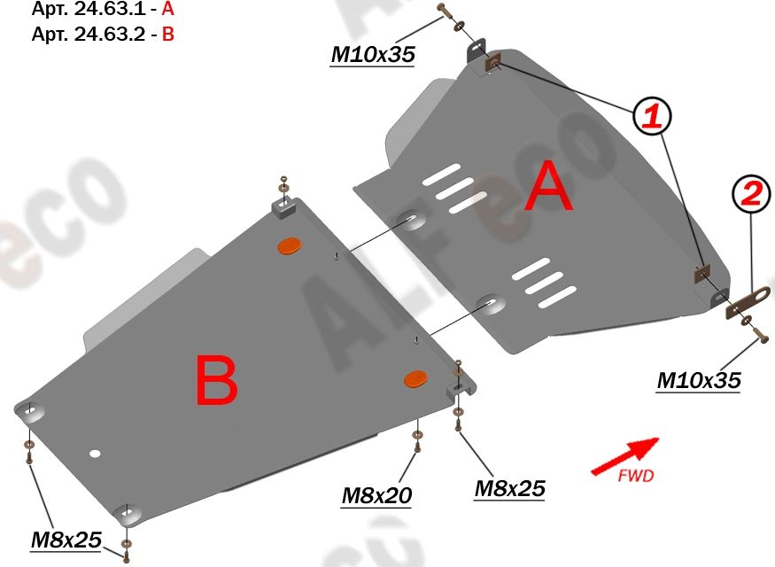 Защита алюминиевая Alfeco для радиатора и редуктора переднего моста Toyota Estima I Lucida 1990-2000. Артикул ALF.24.63 AL4