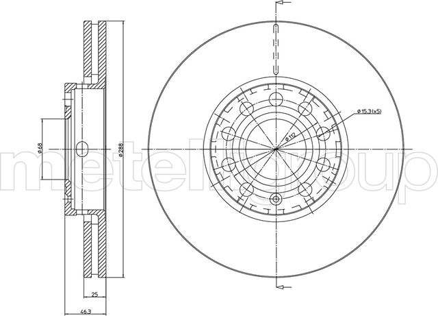 Тормозной диск Metelli передний для Audi A4 III (B7) 2002-2009. Артикул 23-0262C