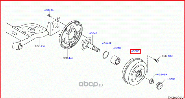 Тормозной барабан Nissan. Артикул 43206AX650
