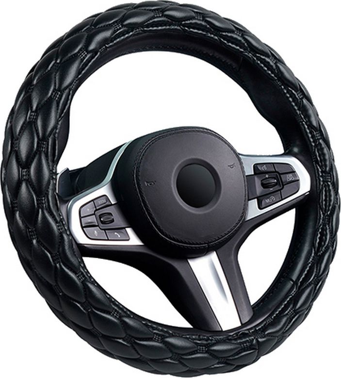 Оплётка на руль CarFashion Shuttle XXL (размер XXL, экокожа, цвет ЧЕРНЫЙ/ЧЕРНЫЙ). Артикул 31697