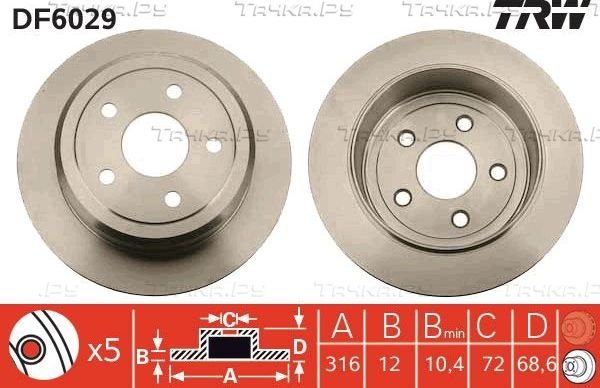 Тормозной диск TRW задний для Jeep Wrangler IV (JL) 2017-2026. Артикул DF6029