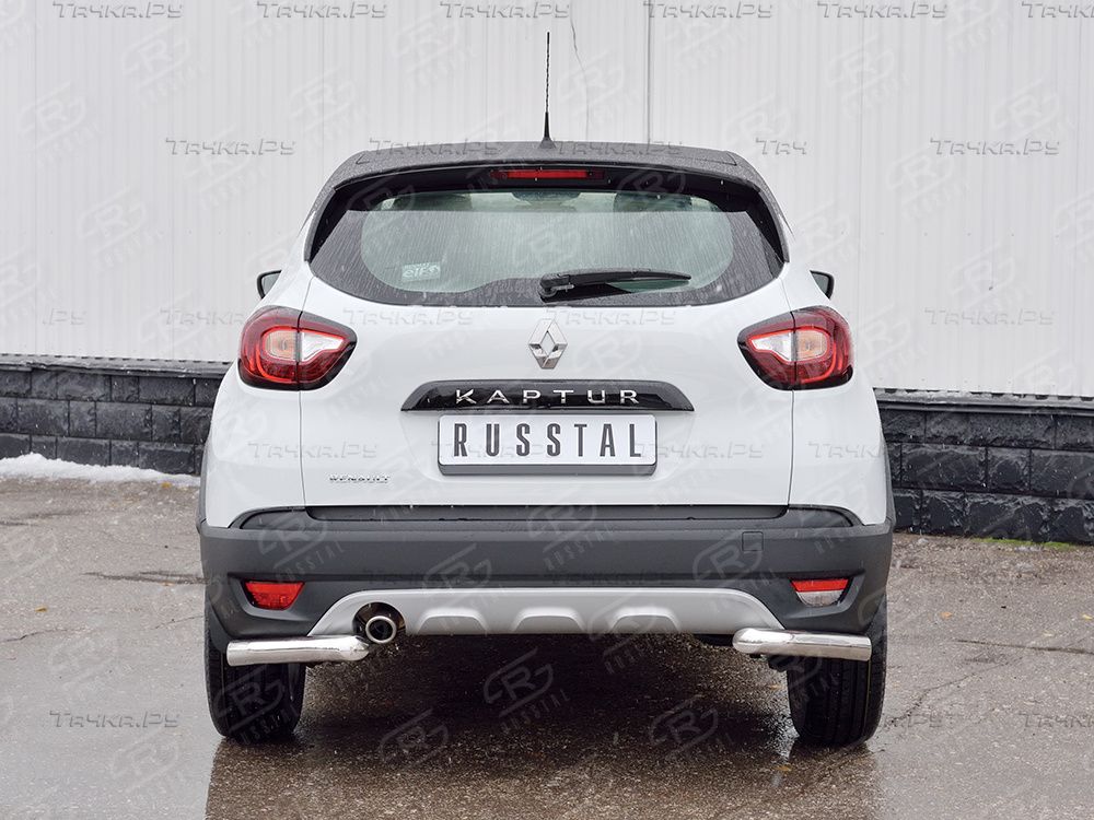 Защита RusStal заднего бампера уголки d63 секция для Renault Kaptur 2016-2026. Артикул RKPZ-002473