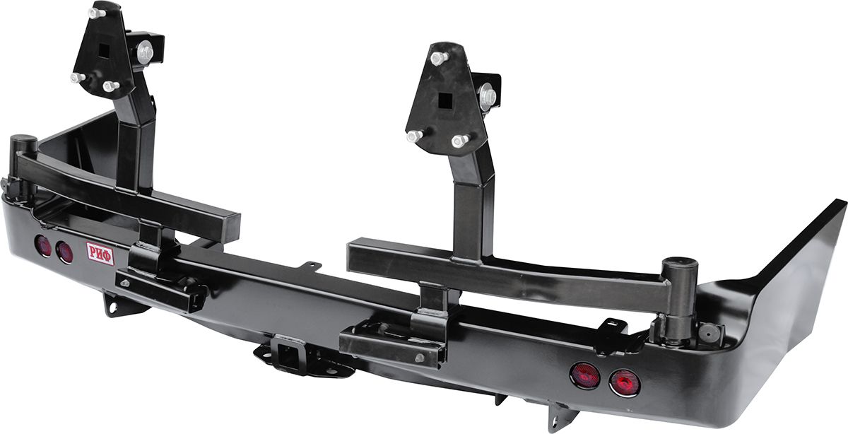 Бампер силовой РИФ задний с квадратом под фаркоп, 2-мя калитками и фонарями для Toyota Land Cruiser 105 1998-2007. Артикул RIF105-21122