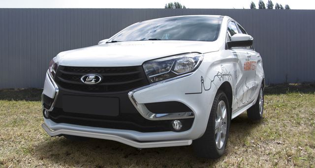 Защита Slitkoff переднего бампера d42 волна для Lada Xray 2015-2026 Серебристая. Артикул LadXR001S