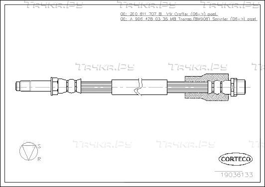 Тормозной шланг Corteco задний для Mercedes-Benz Sprinter Classic (909) 2013-2026. Артикул 19036133