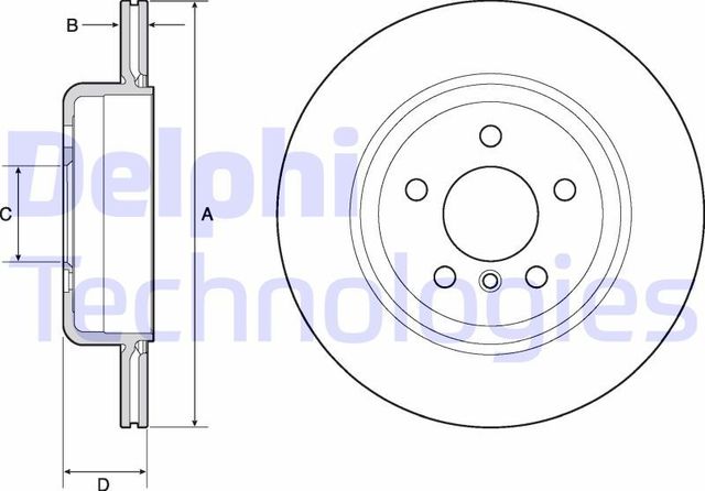 Тормозной диск Delphi задний для BMW 5 VI (F10/F11/F07) 2009-2017. Артикул BG4664C