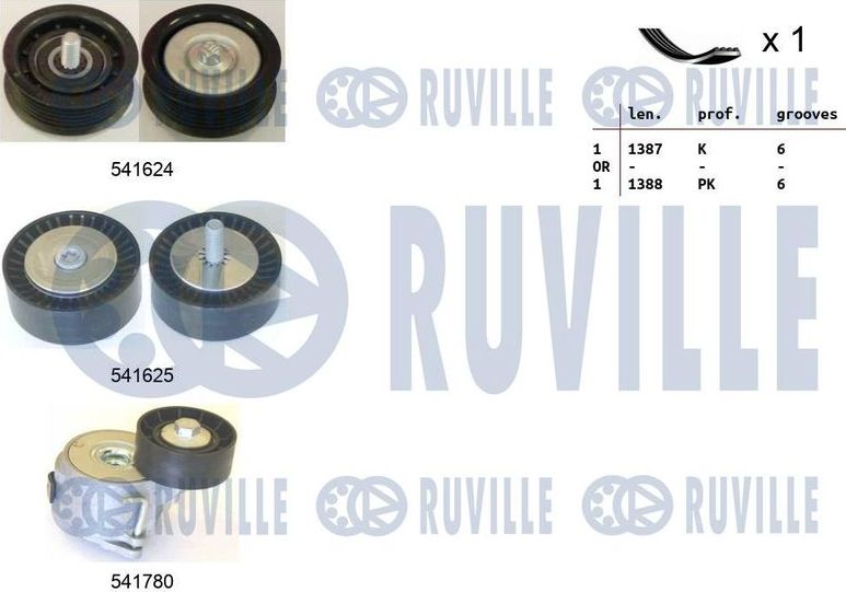 Приводной ремень поликлиновой с роликами (комплект) Ruville. Артикул 570171