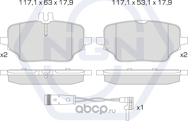Колодки тормозные керамические, задние (NGN). Артикул 3502316