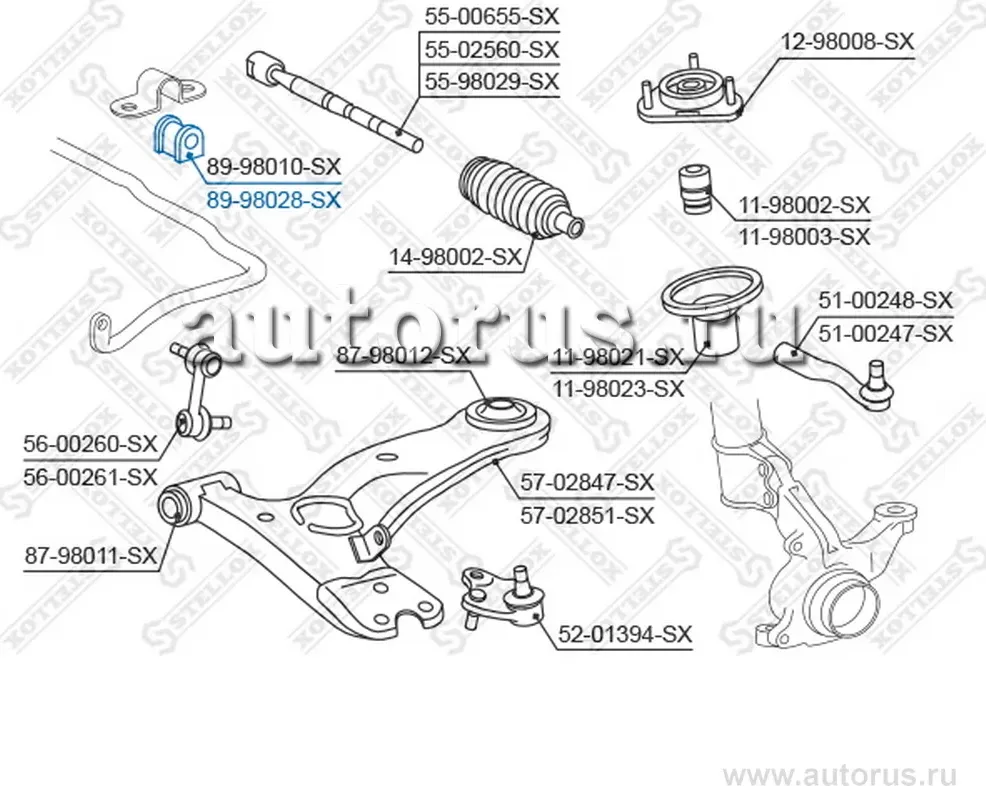 89-98028-SX_ВТУЛКА СТАБИЛИЗАТОРА ПЕРЕДНЕГО!/ TOYOTA CARINA 92-96/CELICA 93-99 (Stellox). Артикул 8998028SX 