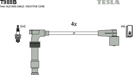 Высоковольтные провода (провода зажигания) (комплект) Tesla. Артикул T988B