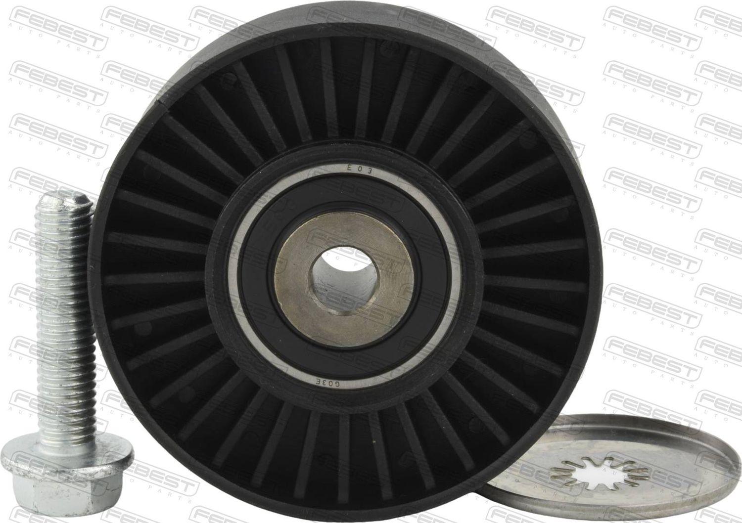 Направляющий (ведущий) ролик приводного поликлинового ремня Febest. Артикул 1988-N53