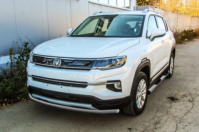 Защита Slitkoff переднего бампера d42 для Changan CS35 Plus 2019-2026 Серебристая. Артикул CHANCS35P-003S