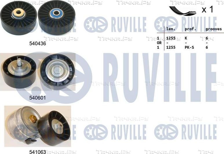 Приводной ремень поликлиновой с роликами (комплект) Ruville. Артикул 570116