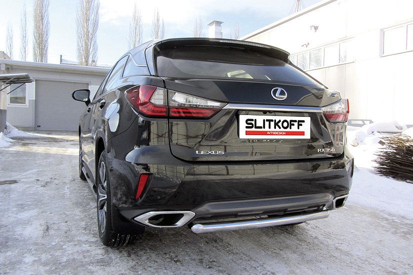 Защита Slitkoff заднего бампера d57 короткая для Lexus RX350 IV 2015-2026. Артикул LRX15-007