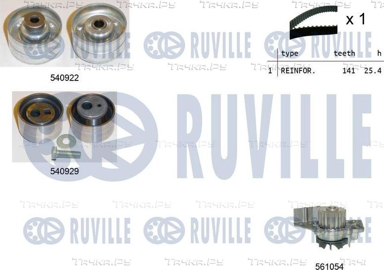 Помпа (водяной насос) с комплектом ремня ГРМ Ruville для Fiat Ulysse I 2000-2002. Артикул 5501341